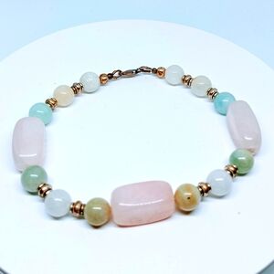 Rose Quartz Morganite and Sterling Gemstone Bead Bracelet Handmade x kalyjwls